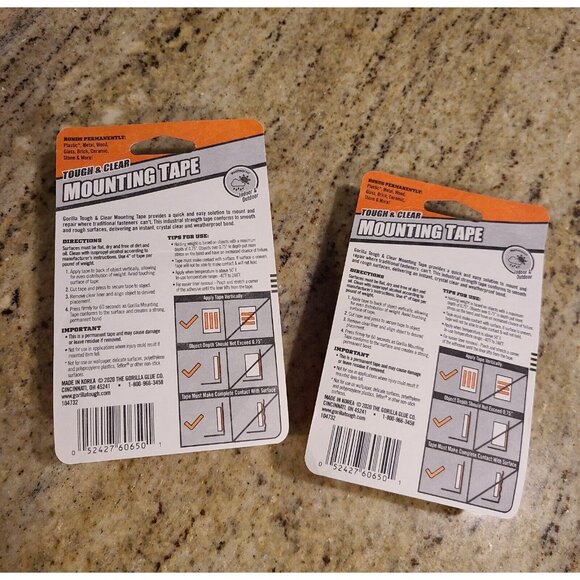 (2) Gorilla Tough & Clear Double Sided Mounting Tape Weatherproof 1" x 60" Clear - Picture 6 of 7